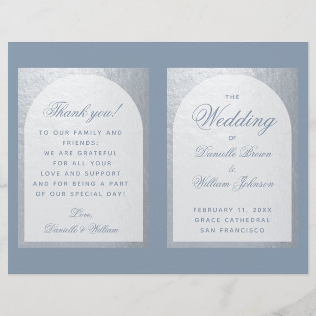Faux Arc d'argent Dusty Blue Programme de mariage  (Devant)