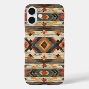 Faux Aztec wood grain iPhone 16 Plus Case