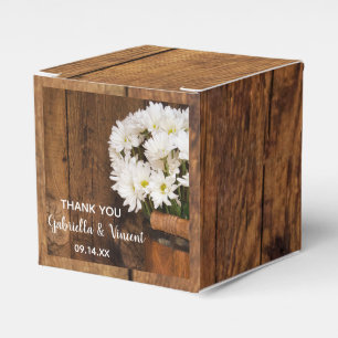 Faux Barn Wood Bucket and White Daisies Wedding Favor Box
