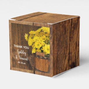 Faux Barn Wood Bucket and Yellow Daisies Wedding Favor Box