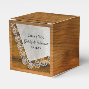 Faux Barn Wood Country Lace Rustic Wedding Favor Box