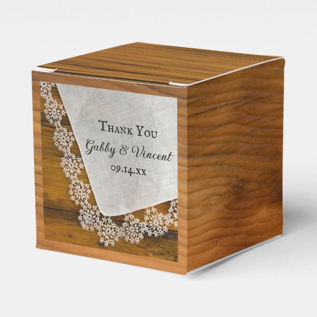 Faux Barn Wood Country Lace Rustic Wedding Favor Box (Front Side)