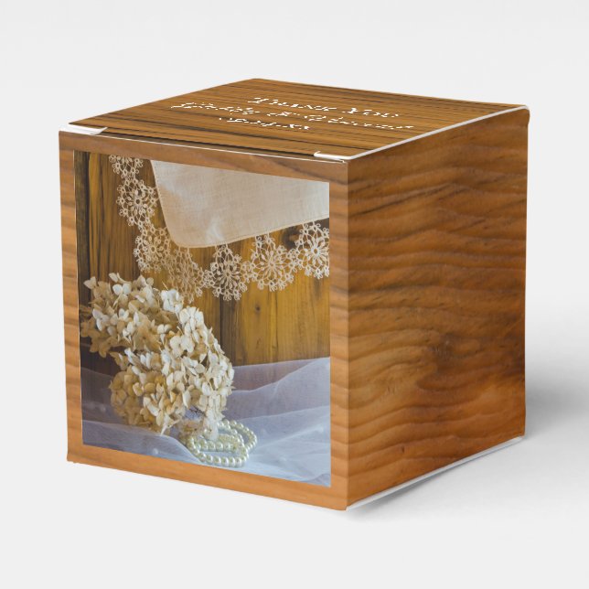 Faux Barn Wood Country Lace Rustic Wedding Favor Box (Front Side)