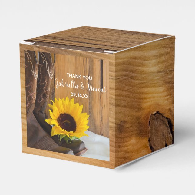 Faux Barn Wood Country Sunflower Western Wedding Favor Box (Front Side)