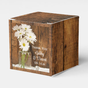 Faux Barn Wood Mason Jar and White Daisies Wedding Favor Box