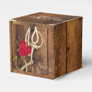 Faux Barn Wood Red Roses Horse Bit Western Wedding Favor Box