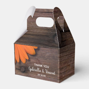 Faux Barn Wood Rustic Orange Daisy Wedding Favor Box