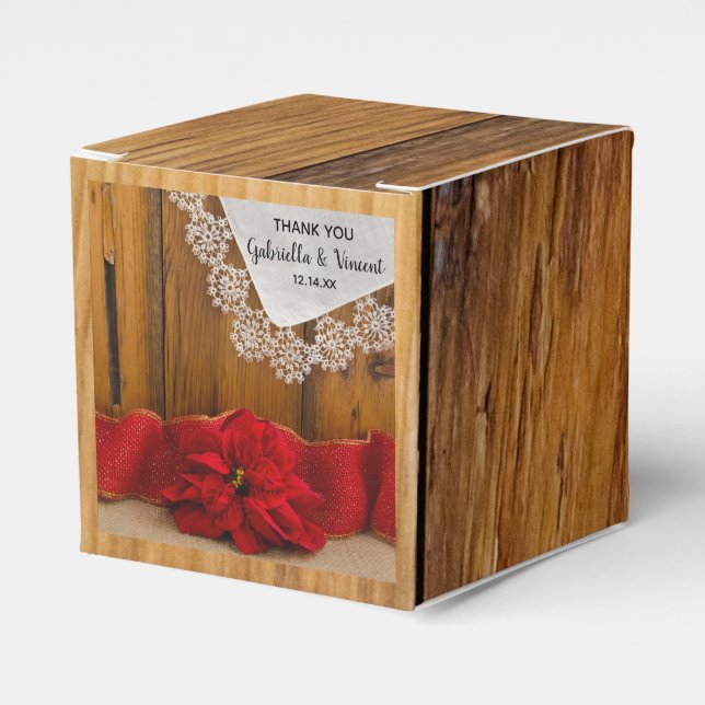 Faux Barn Wood Rustic Poinsettia Winter Wedding Favor Box (Front Side)