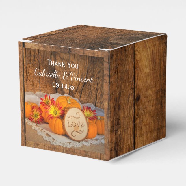 Faux Barn Wood Rustic Pumpkins Fall Barn Wedding Favor Box (Front Side)