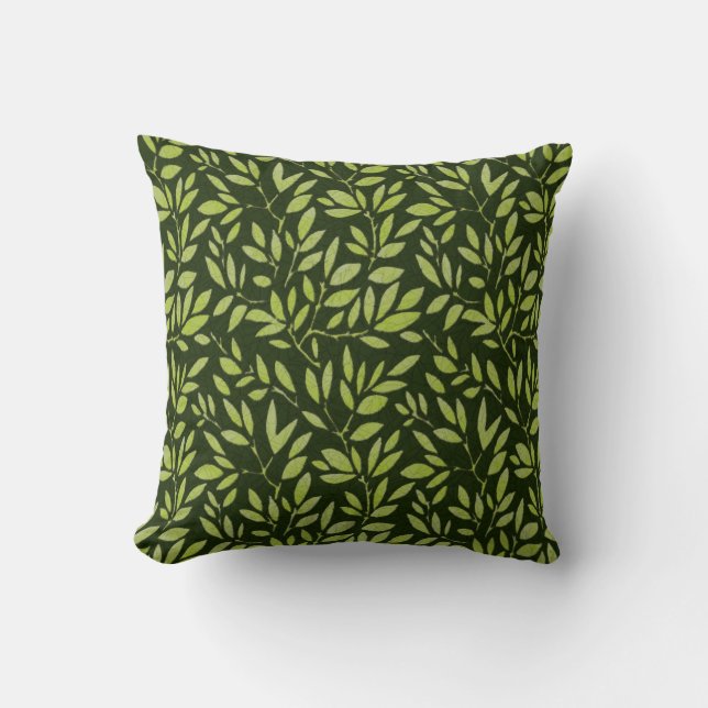 Faux Batik Green leaves on green Throw Pillow (Front)