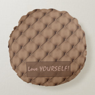 Faux Beige Leather Upholstery Custom Monogram Round Pillow
