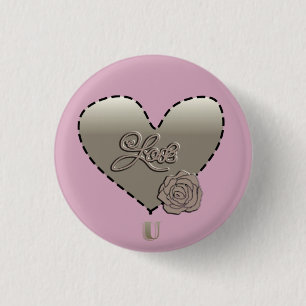 Faux Beveled Love U & Rose Champaign Pink Bangle  1 Inch Round Button