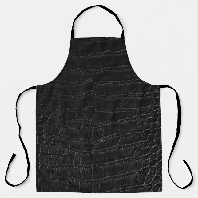Faux Black Alligator Crocodile Leather Print Apron (Front)
