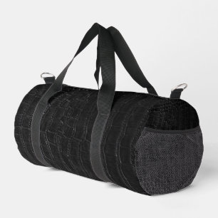 Faux Black Alligator Crocodile Leather Print Duffle Bag