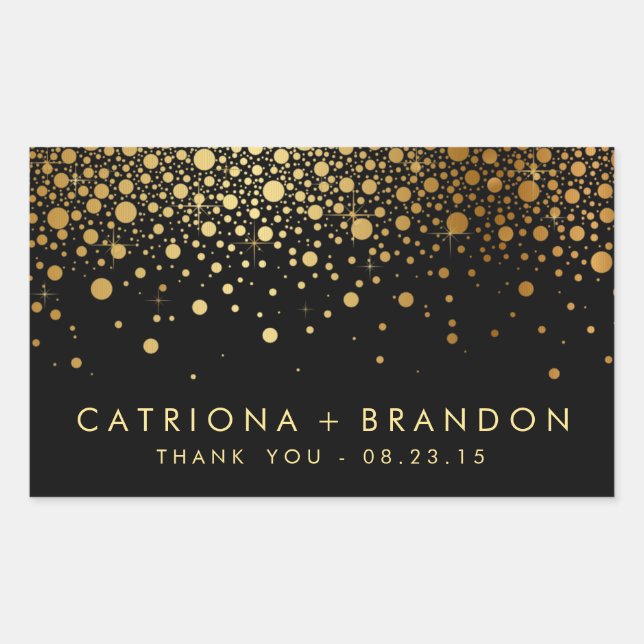 Faux Black and Gold Foil Confetti Favour Sticker (Front)