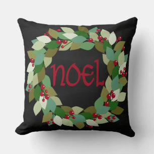 Faux Black Chalkboard   Noel Wreath Throw Pillow