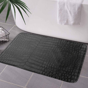 Faux Black Crocodile Leather Print Bath Mat