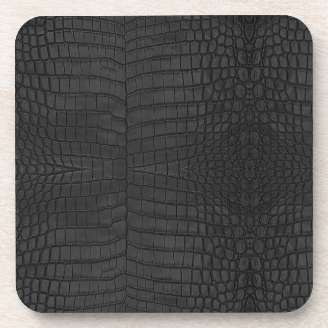 Faux Black Crocodile Leather Print Coaster (Front)