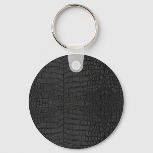 Faux Black Crocodile Leather Print Keychain