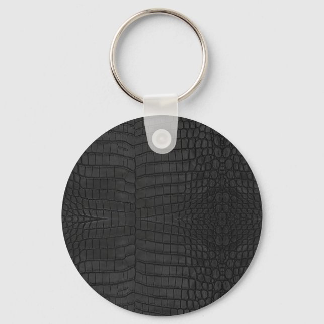 Faux Black Crocodile Leather Print Keychain (Front)
