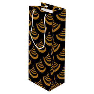 Faux Black & Gold Glitter   Art Deco Wine Gift Bag