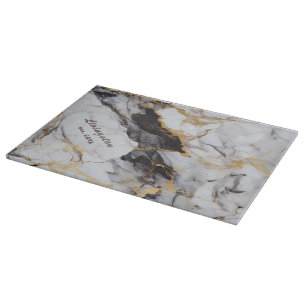 Faux Black Gold Marble Established Personalized Cutting Board