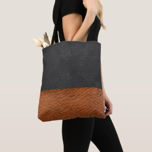 Faux Black/Golden Brown Leather - Tote Bag