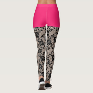 Faux Black Lace Fishnet Funny Leggings Pink Short