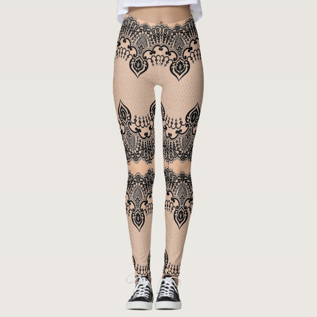 Faux Black Lace Fishnet Leggings - Custom Colour (Front)