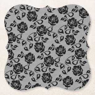 Faux Black Lace Fishnet Paper Coaster with Roses