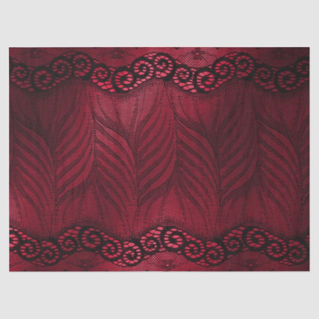 Faux Black Lace on Red Decoupage Tissue Paper (Front)