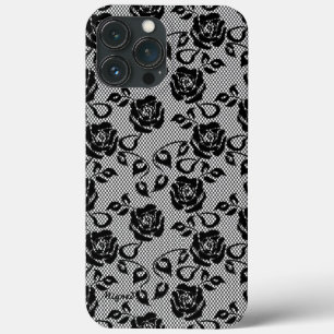 Faux Black Lace Rose Fishnet iPhone 13 Pro Max Case