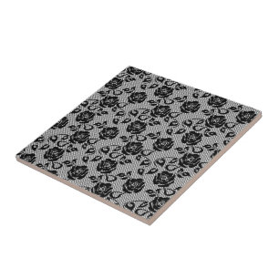 Faux Black Lace Rose Fishnet Ceramic Tile