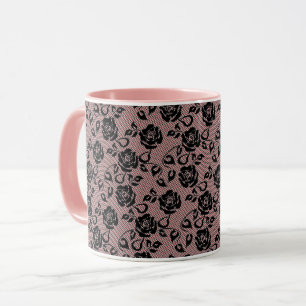 Faux Black Lace Rose Fishnet Coffee Mug Cadeau