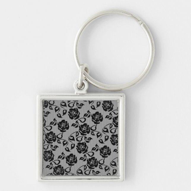 Faux Black Lace Rose Fishnet Keychain Gift (Front)