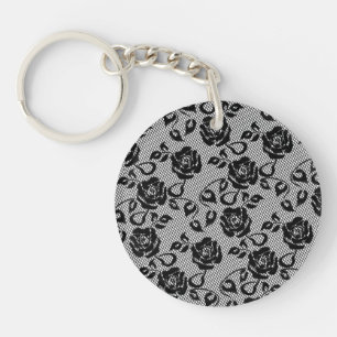 Faux Black Lace Rose Fishnet Keychain Gift