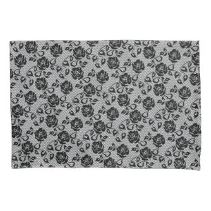 Faux Black Lace Rose Fishnet Pillow Case