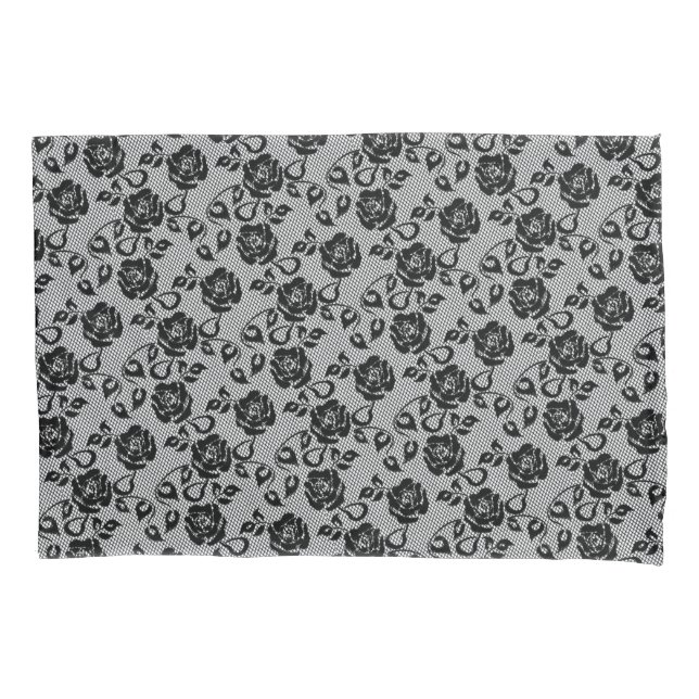 Faux Black Lace Rose Fishnet Pillow Case (Front)