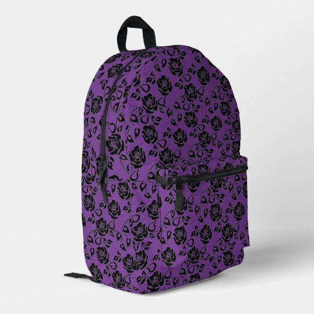 Faux Black Lace Rose Fishnet Purple Backpack (Back Corner Left)
