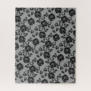 Faux Black Lace Rose Fishnet Puzzle Cadeau