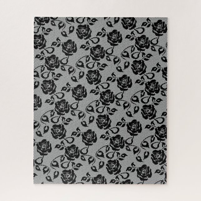Faux Black Lace Rose Fishnet Puzzle Gift (Vertical)