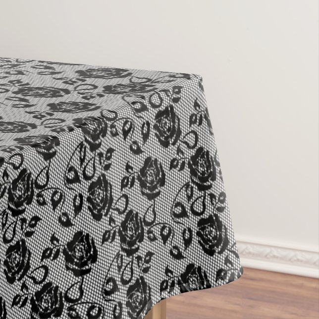 Faux Black Lace Rose Fishnet Tablecloth Gift (In Situ)
