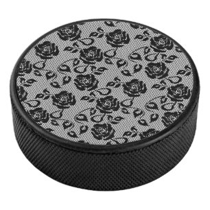 Faux Black Lace Roses Fishnet Hockey Puck