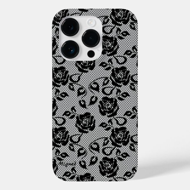 Faux Black Lace Roses Fishnet iPhone Case (Back)