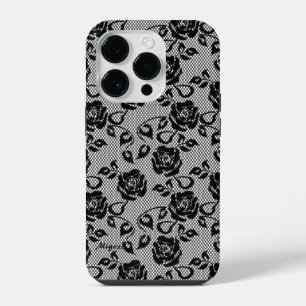 Faux Black Lace Roses Fishnet iPhone Case