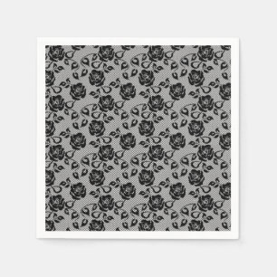 Faux Black Lace Roses Fishnet Napkins