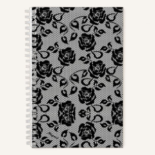 Faux Black Lace Roses Fishnet Notebook