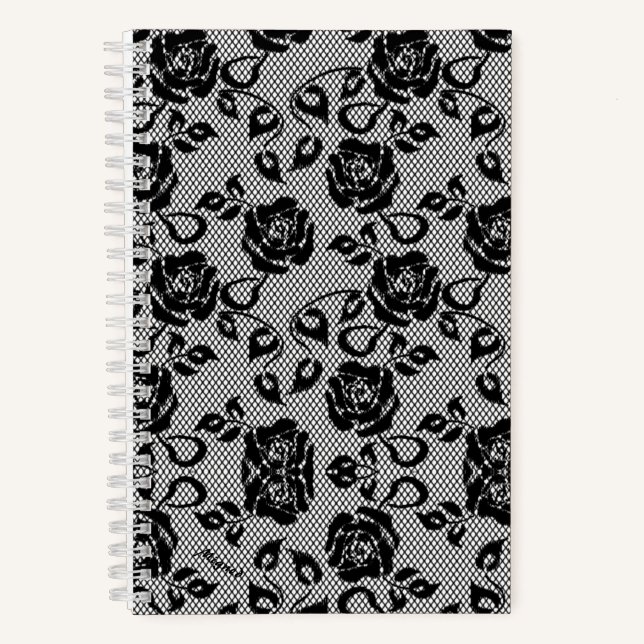 Faux Black Lace Roses Fishnet Notebook (Front)