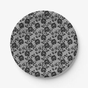 Faux Black Lace Roses Fishnet Paper Plates