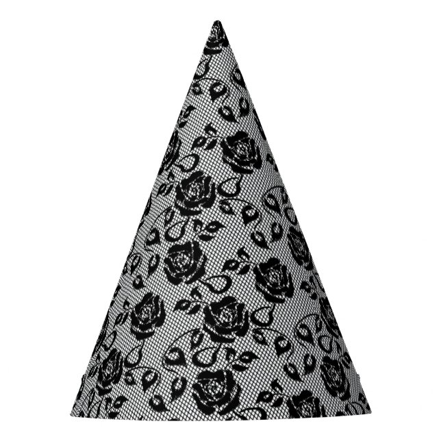 Faux Black Lace Roses Fishnet Party Hat (Front)